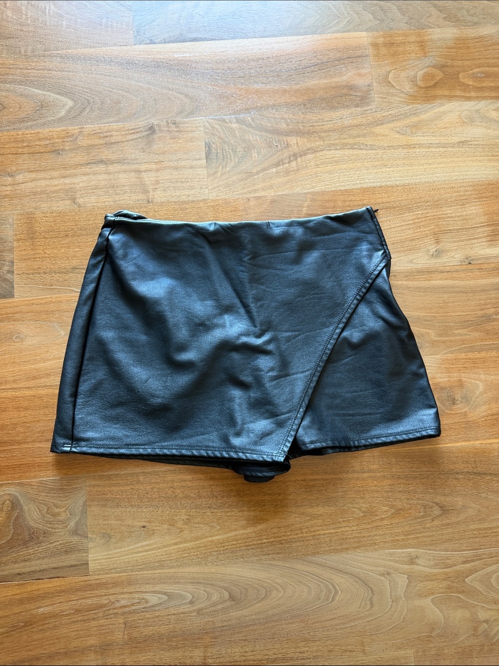 Black Faux Leather Asymmetrical Mini Skort